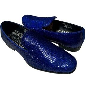 After Midnight Men's Sequins Glitter Royal Blue Loafer Party Dress Shoes Size 8